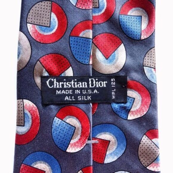 Vintage CHRISTIAN DIOR 100% Silk Abstract Geometric Print Neck Tie Made in‎ USA - Picture 5 of 5